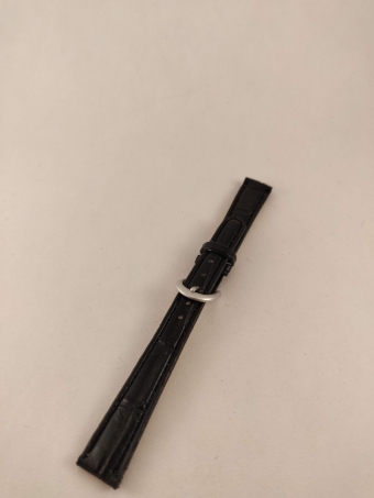 Horlogeband, Zwart, Relief, Zwart Stiksel, 14 mm